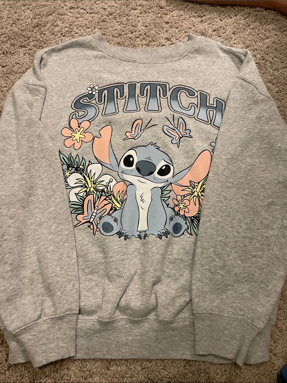 Stitch Graphic Crewneck Sweater - Light Gray